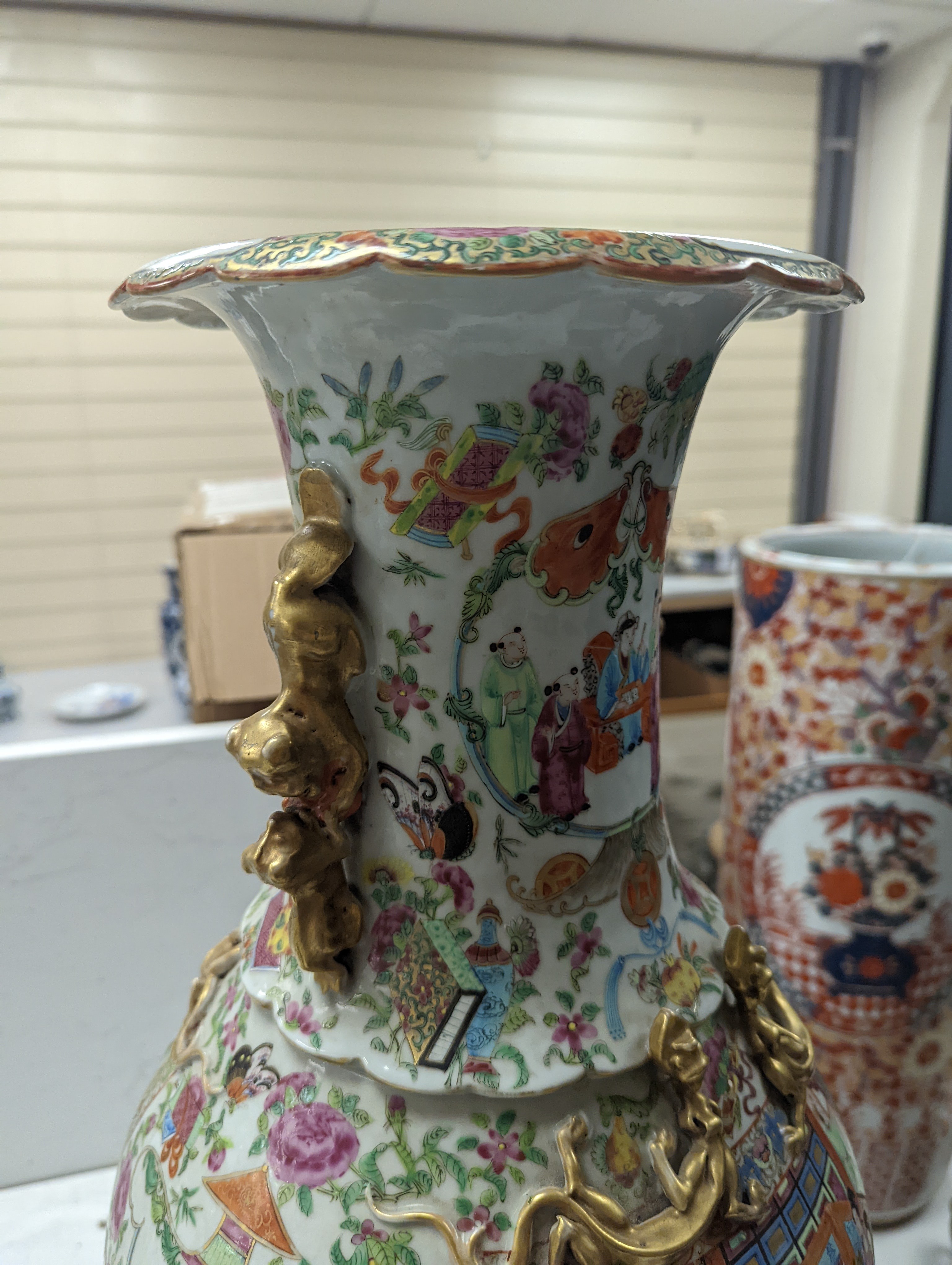 A large Chinese Canton decorated famille rose vase, 19th century, 59cm